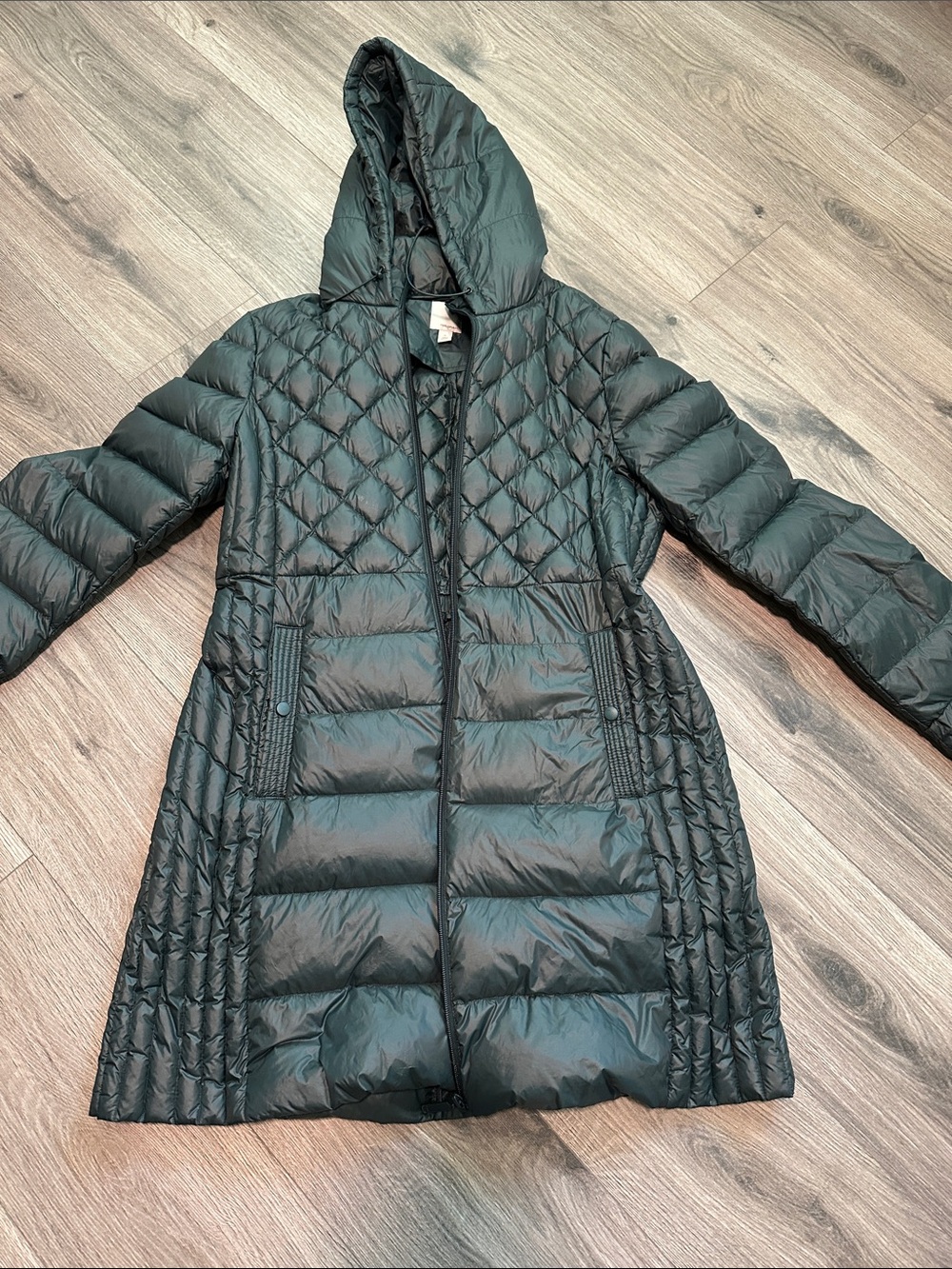 Halogen Quilted Hooded Long Puffer Coat
